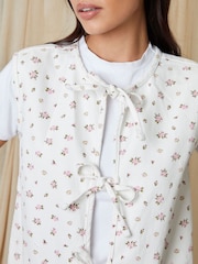 Threadbare White Floral Tie Front Denim Gilet - Image 5 of 5