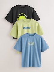 Blue/Black/Green Relaxed Fit Graphic Print Short Sleeve T-Shirts 3 Pack (3-16yrs) - Image 1 of 8