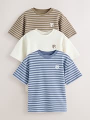 Blue/White/Brown Stripe Textured Relaxed Fit T-Shirts 3 Pack (3-16yrs) - Image 1 of 8