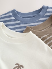 Blue/White/Brown Stripe Textured Relaxed Fit T-Shirts 3 Pack (3-16yrs) - Image 6 of 8