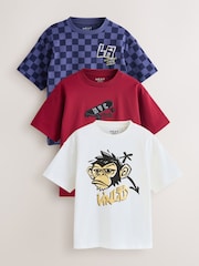 Berry/Ecru/Purple Relaxed Fit Graphic Print Short Sleeve T-Shirts 3 Pack (3-16yrs) - Image 1 of 7