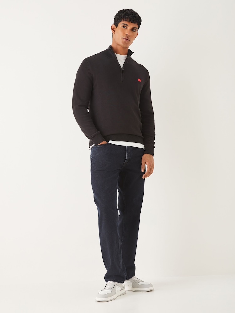 HUGO Black Knitted Logo Quarter Zip Jumper - Image 2 of 4