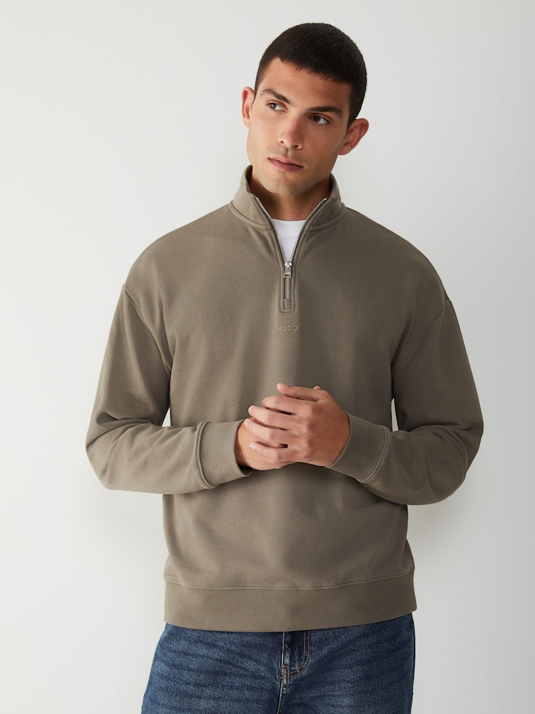HUGO Grey 1/4 Zip Sweat Top - Image 1 of 4