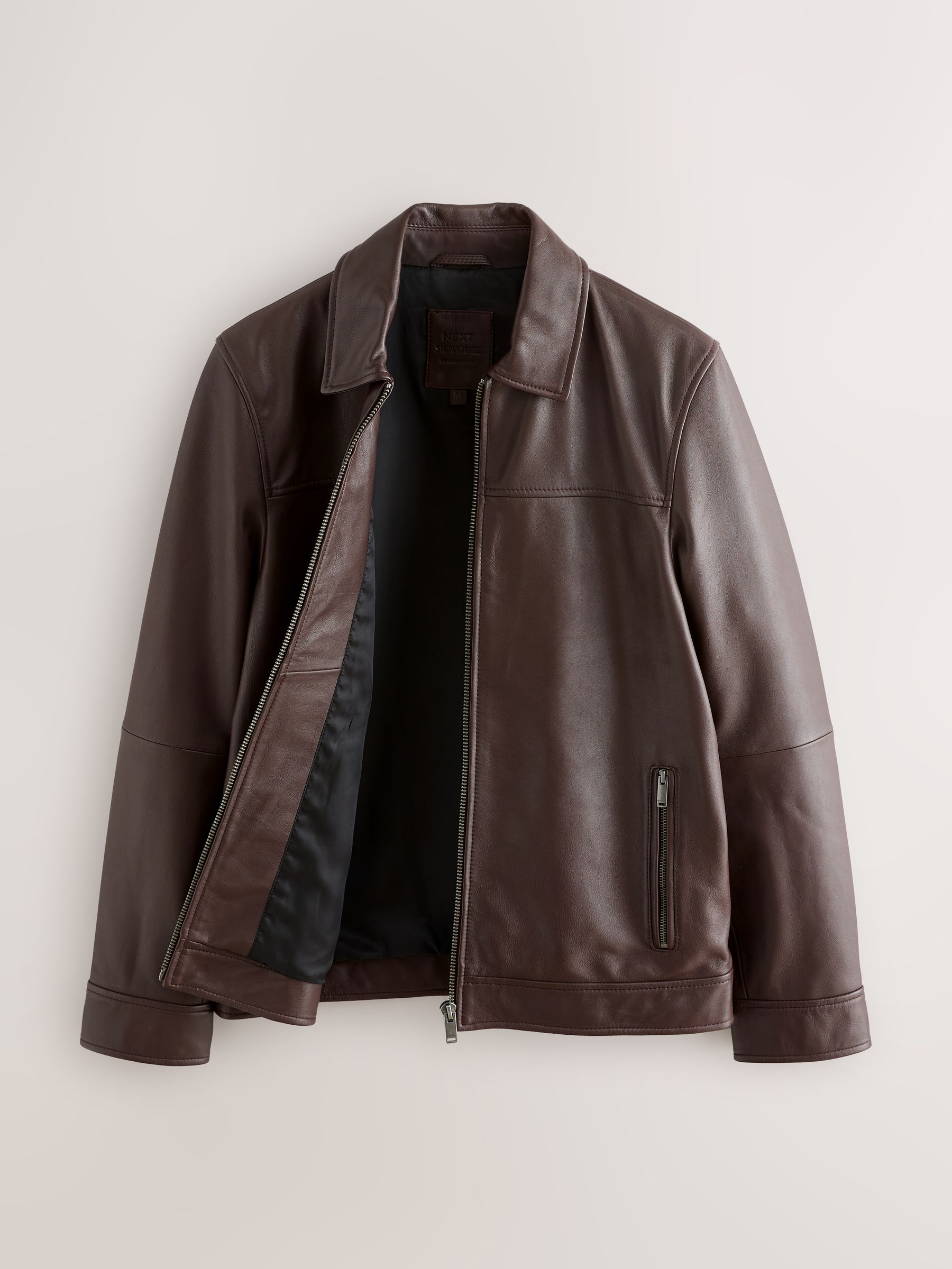 Buy Brown Signature Leather Collared Jacket from Next South Africa