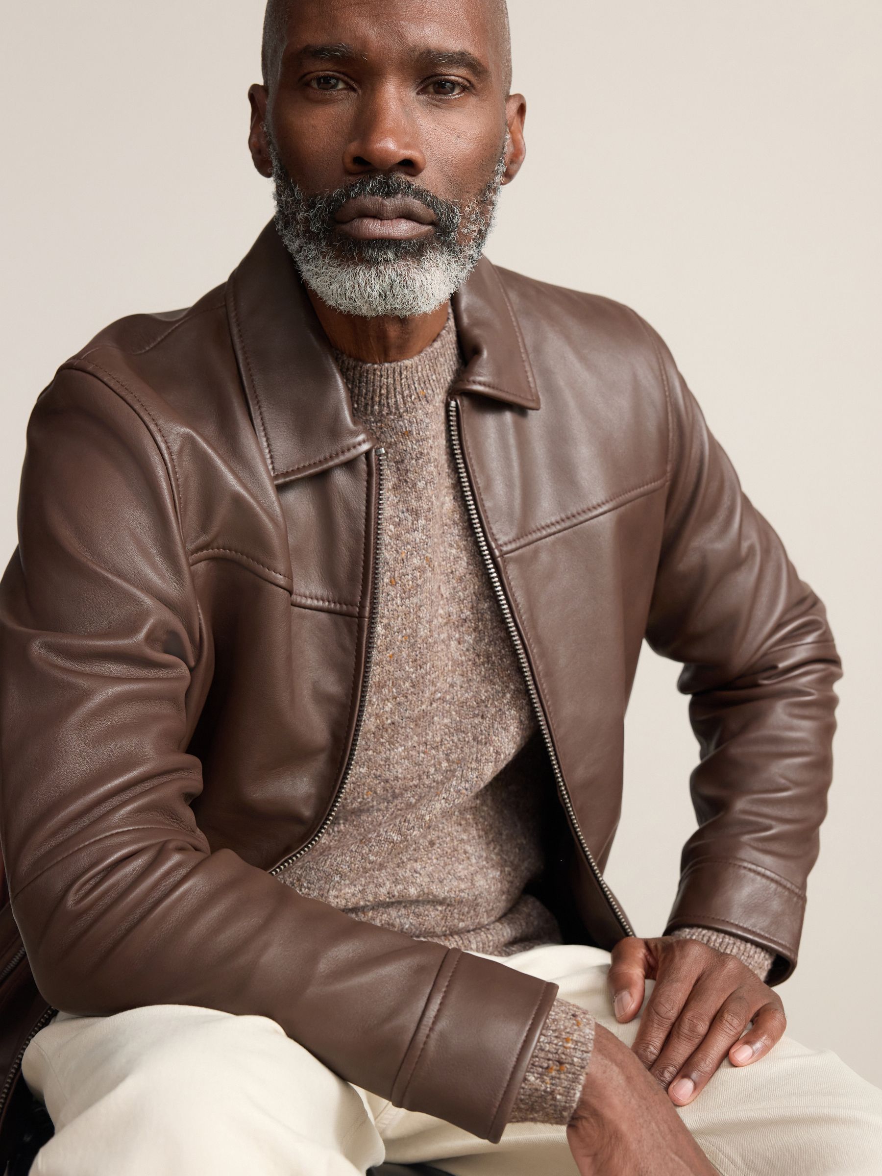 Buy Brown Signature Leather Collared Jacket from Next Canada