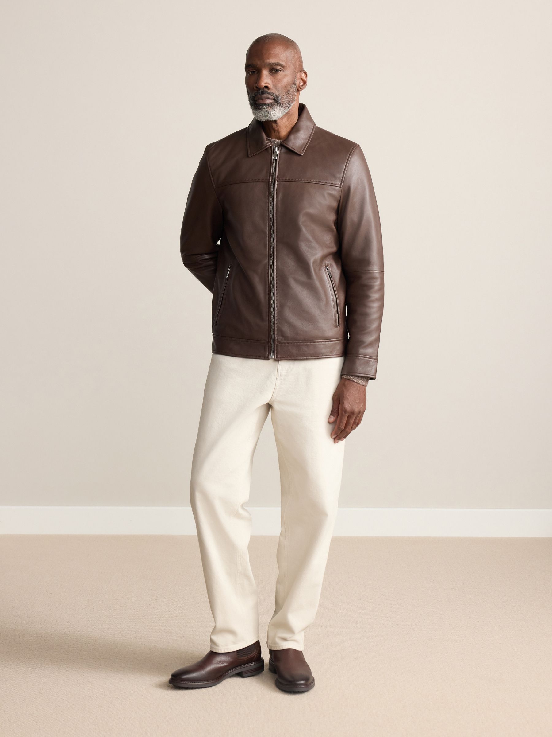 Buy Brown Signature Leather Collared Jacket from Next USA