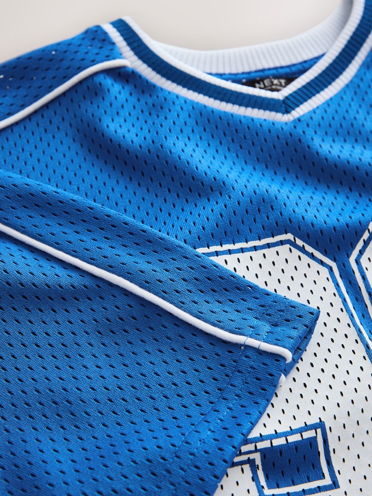 Cobalt Blue Mesh Varsity Short Sleeve T-Shirt (3-16yrs) - Image 7 of 7