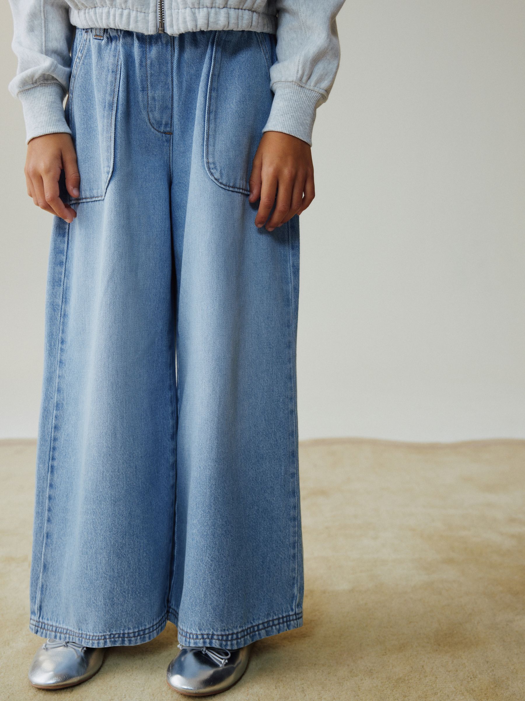 Light Blue Pull on Wide Leg Trousers (3-16yrs)