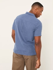 FatFace Bugle Denim Dark Blue Short Sleeve Self Stripe Shirt - Image 2 of 6