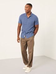 FatFace Bugle Denim Dark Blue Short Sleeve Self Stripe Shirt - Image 3 of 6