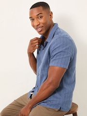 FatFace Bugle Denim Dark Blue Short Sleeve Self Stripe Shirt - Image 5 of 6