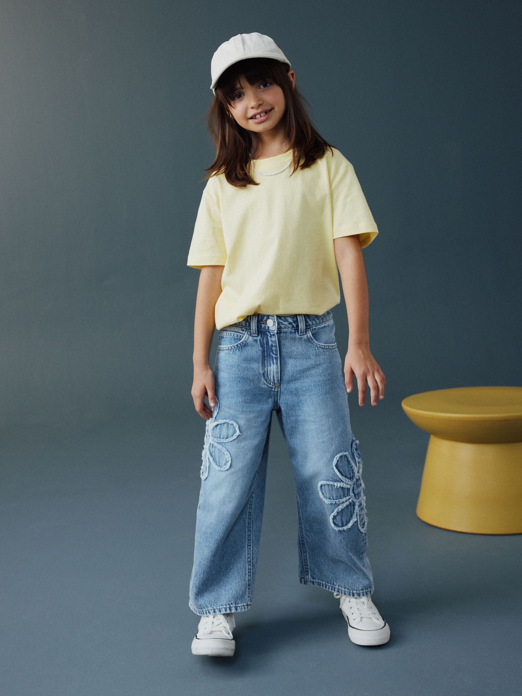 Buy Mid Blue Floral Appliqué Wide Leg Jeans (3-16yrs) from Next USA