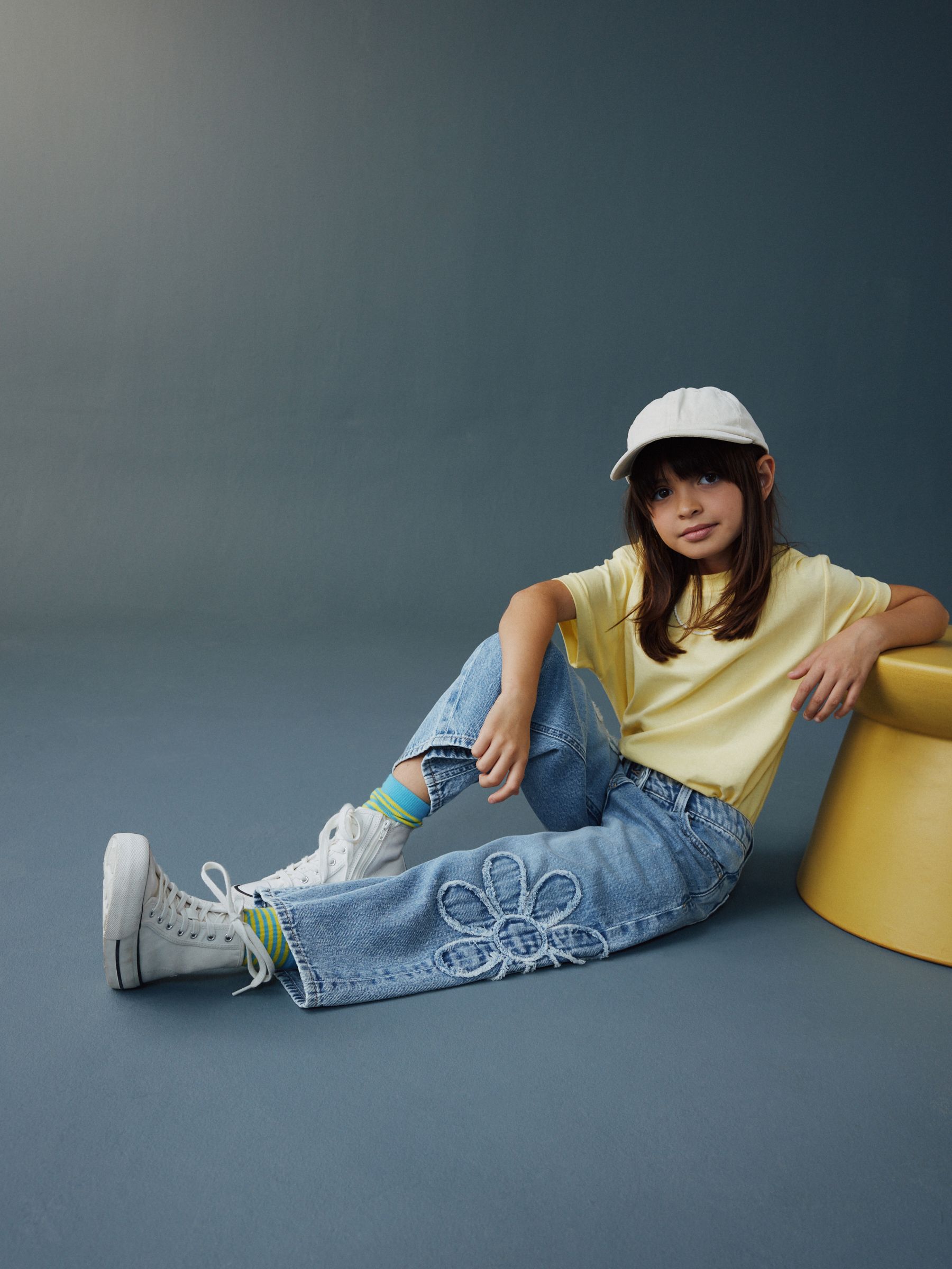 Buy Mid Blue Floral Appliqué Wide Leg Jeans (3-16yrs) from Next USA