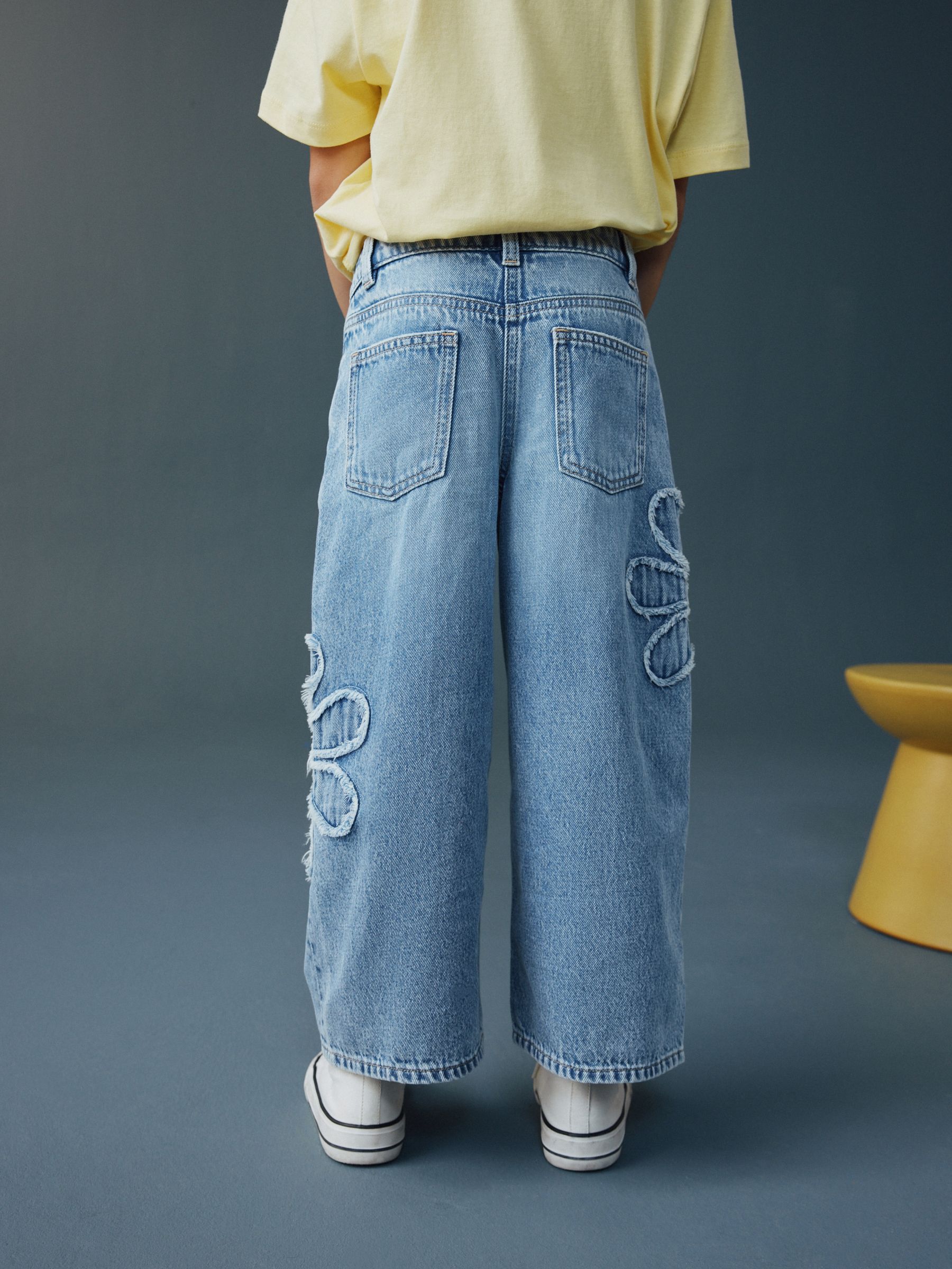 Buy Mid Blue Floral Appliqué Wide Leg Jeans (3-16yrs) from Next USA