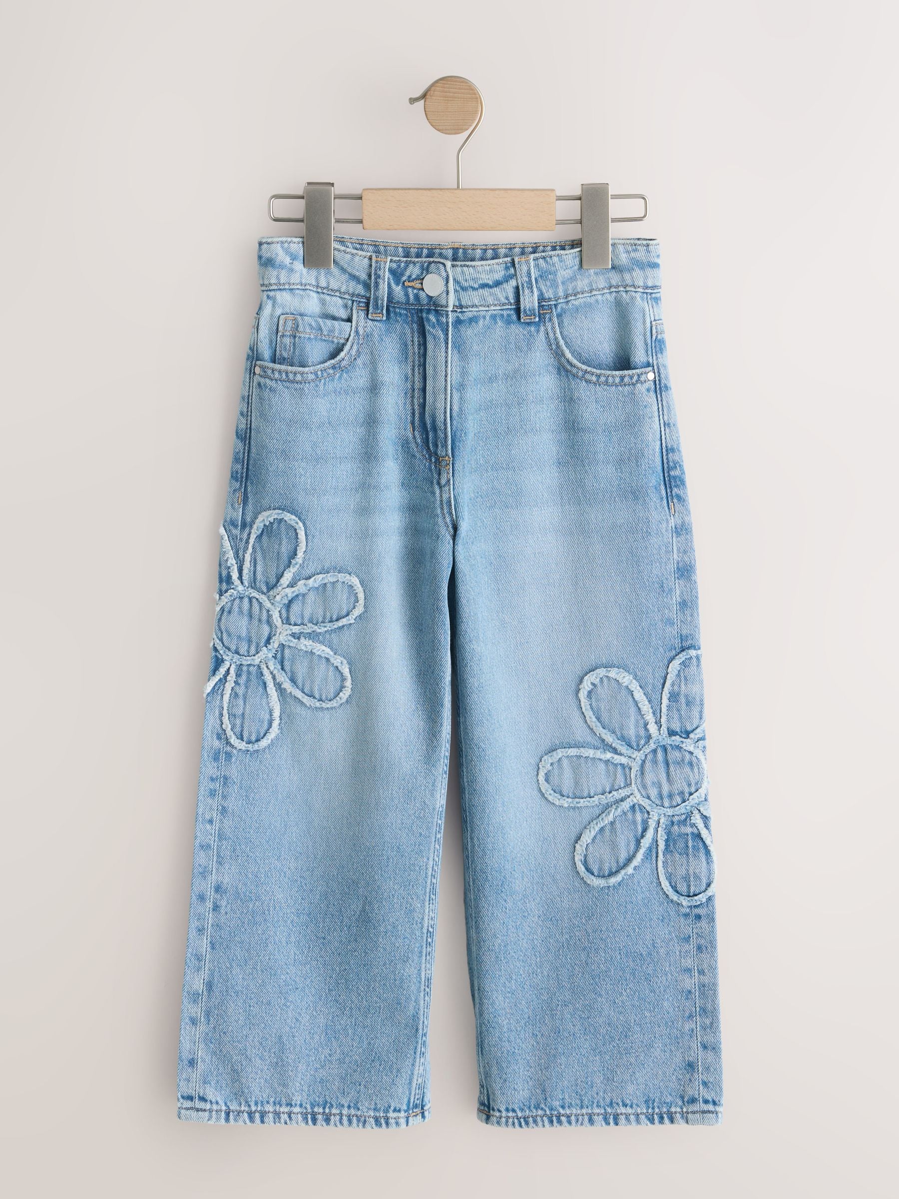 Buy Mid Blue Floral Appliqué Wide Leg Jeans (3-16yrs) from Next USA