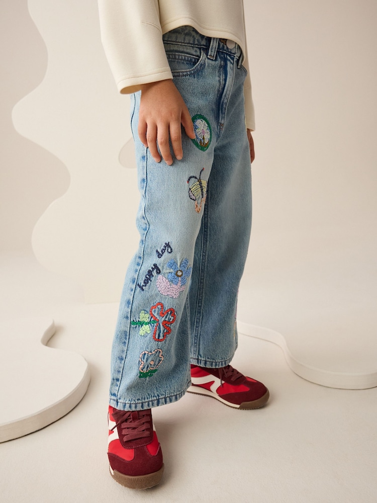 Denim Embroidery Wide Leg Jeans (3-16yrs) - Image 1 of 4 Denim Embroidery Wide Leg Jeans (3-16yrs) - Image 1 of 4