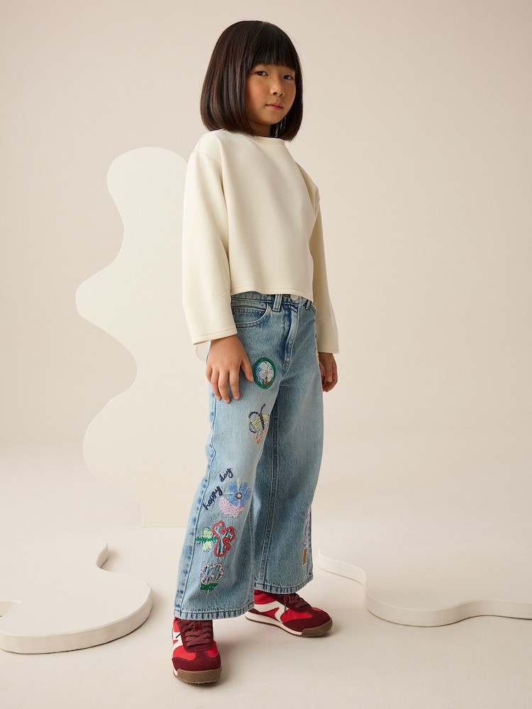 Denim Embroidery Wide Leg Jeans (3-16yrs) - Image 2 of 4 Denim Embroidery Wide Leg Jeans (3-16yrs) - Image 2 of 4