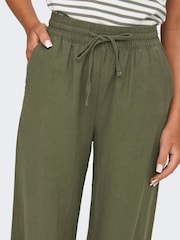 JDY Green Linen Mix Wide Leg Tie Waist Trousers - Image 2 of 5
