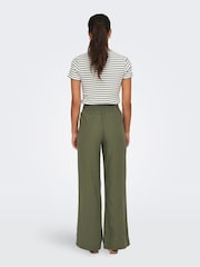 JDY Green Linen Mix Wide Leg Tie Waist Trousers - Image 3 of 5