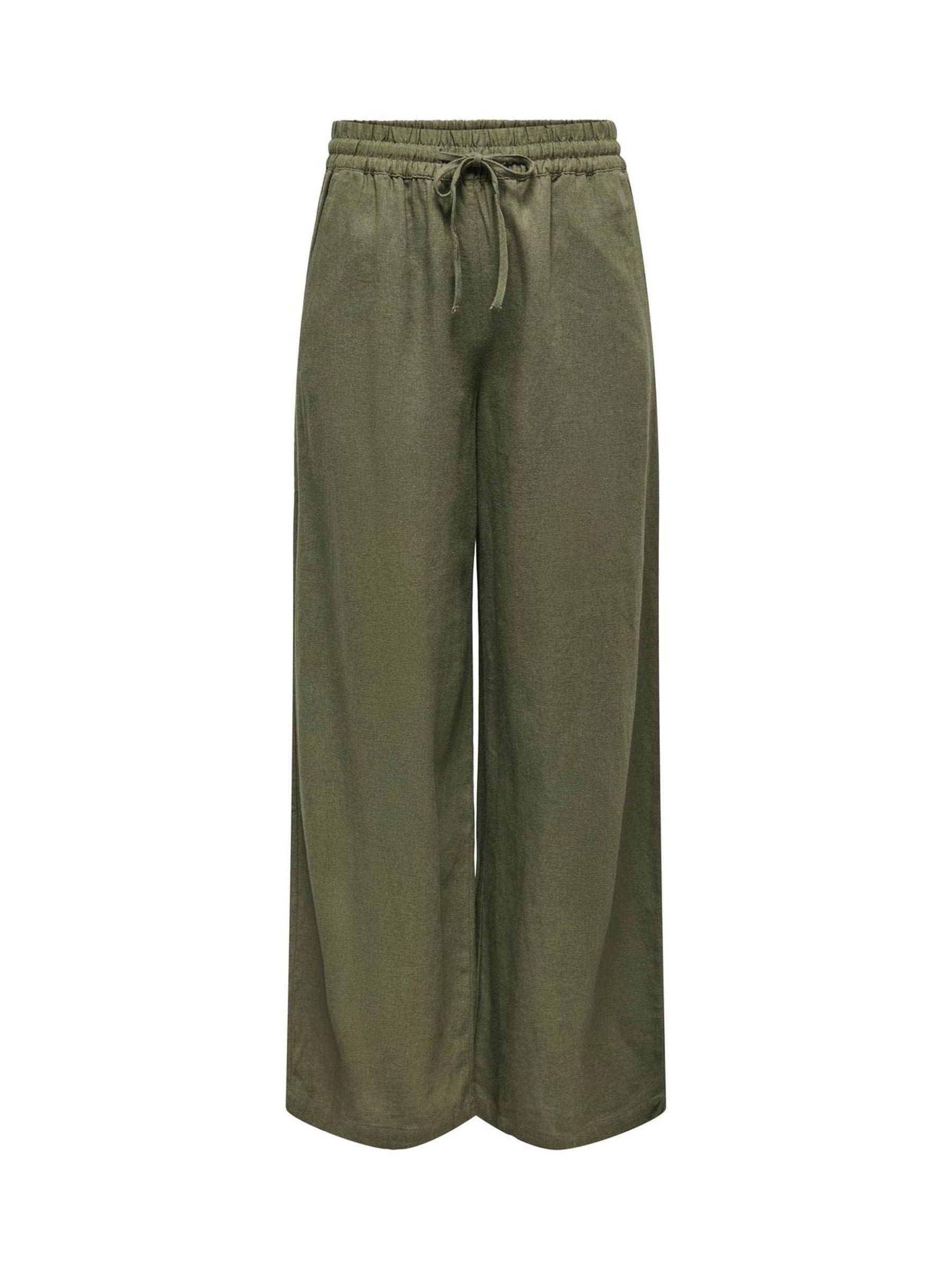 Buy JDY Green Linen Mix Wide Leg Tie Waist Trousers from the Next