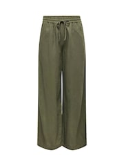 JDY Green Linen Mix Wide Leg Tie Waist Trousers - Image 4 of 5