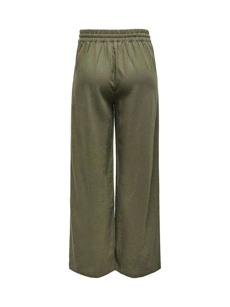 JDY Green Linen Mix Wide Leg Tie Waist Trousers - Image 5 of 5