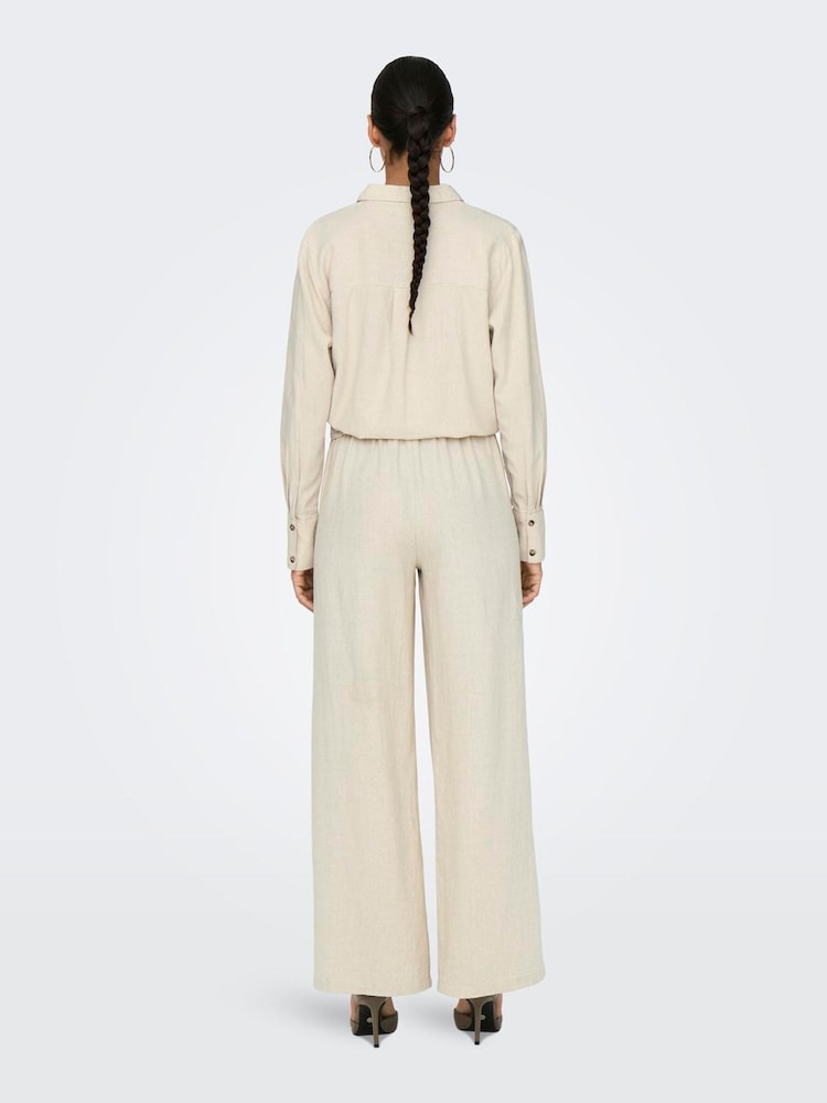 JDY Natural Linen Mix Wide Leg Tie Waist Trousers - Image 2 of 5