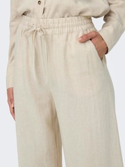 JDY Natural Linen Mix Wide Leg Tie Waist Trousers - Image 3 of 5