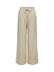 JDY Natural Linen Mix Wide Leg Tie Waist Trousers - Image 4 of 5