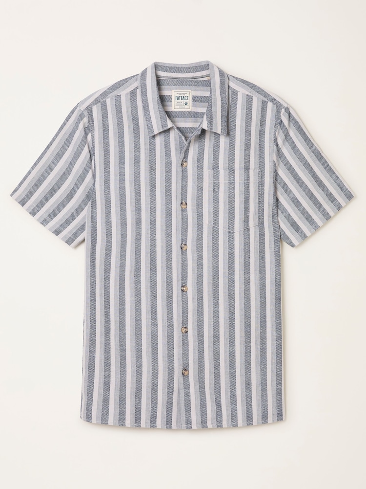 FatFace Denim Dark Blue Short Sleeve Stripe Shirt - Image 6 of 6