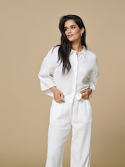 JDY White 100% Cotton Cheesecloth Cropped Shirt with 3/4 Sleeves - Image 1 of 1