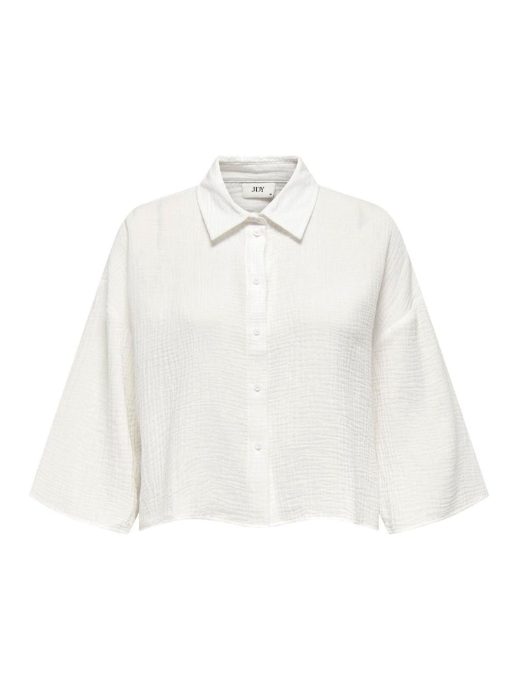 JDY White 100% Cotton Cheesecloth Cropped Shirt with 3/4 Sleeves - Image 6 of 7