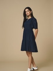 JDY Blue Short Sleeve Pointelle Tiered Jersey Dress - Image 2 of 4