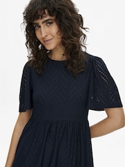 JDY Blue Short Sleeve Pointelle Tiered Jersey Dress - Image 4 of 4