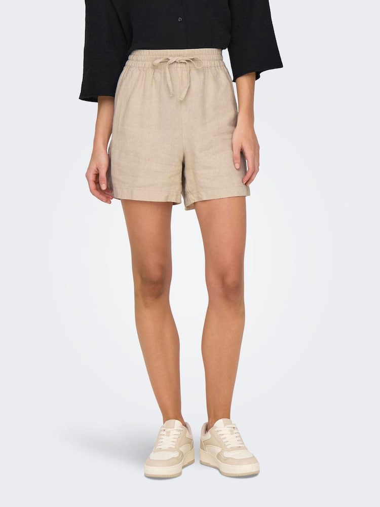 JDY Natural Linen Mix Tie Up Shorts - Image 2 of 6