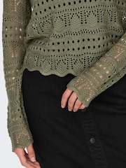 JDY Green Long Sleeve Knitted Crochet Boatneck Pullover Jumper - Image 4 of 6
