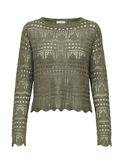 JDY Green Long Sleeve Knitted Crochet Boatneck Pullover Jumper - Image 5 of 6