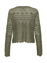 JDY Green Long Sleeve Knitted Crochet Boatneck Pullover Jumper - Image 6 of 6