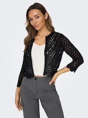 JDY Black Crochet 3/4 Sleeve Cardigan - Image 1 of 6