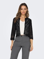 JDY Black Crochet 3/4 Sleeve Cardigan - Image 2 of 6