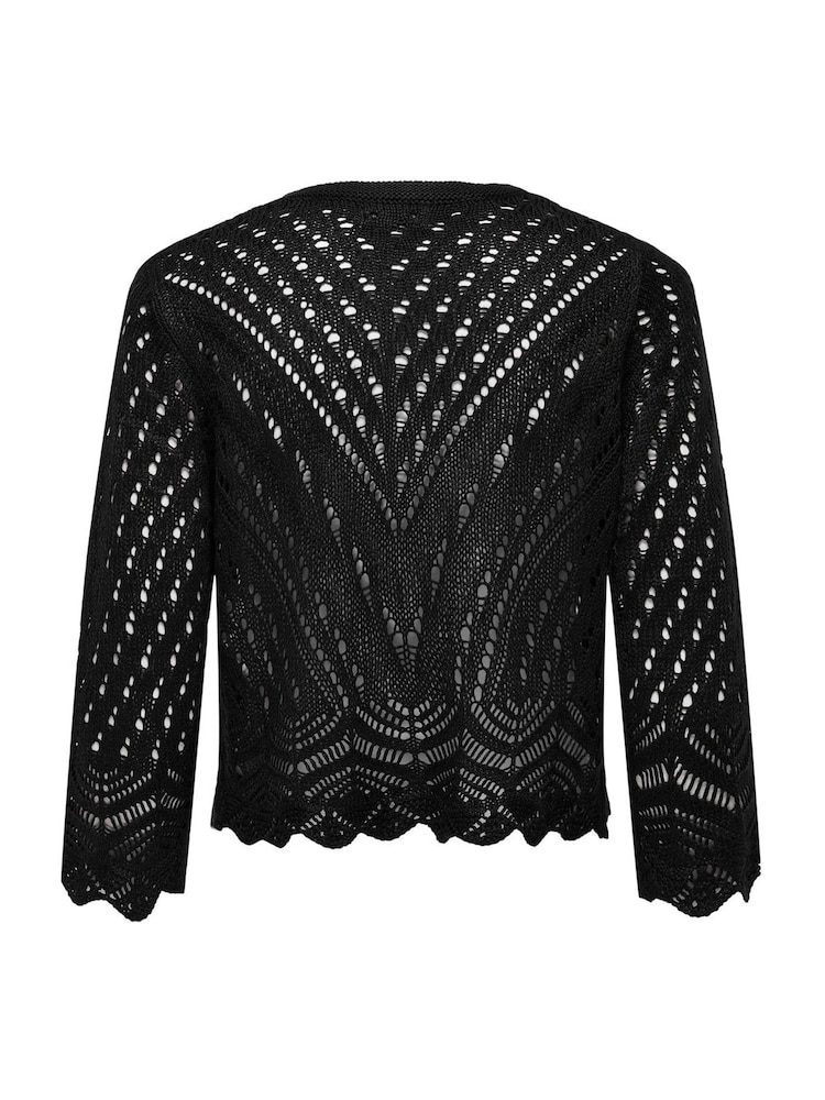 JDY Black Crochet 3/4 Sleeve Cardigan - Image 6 of 6