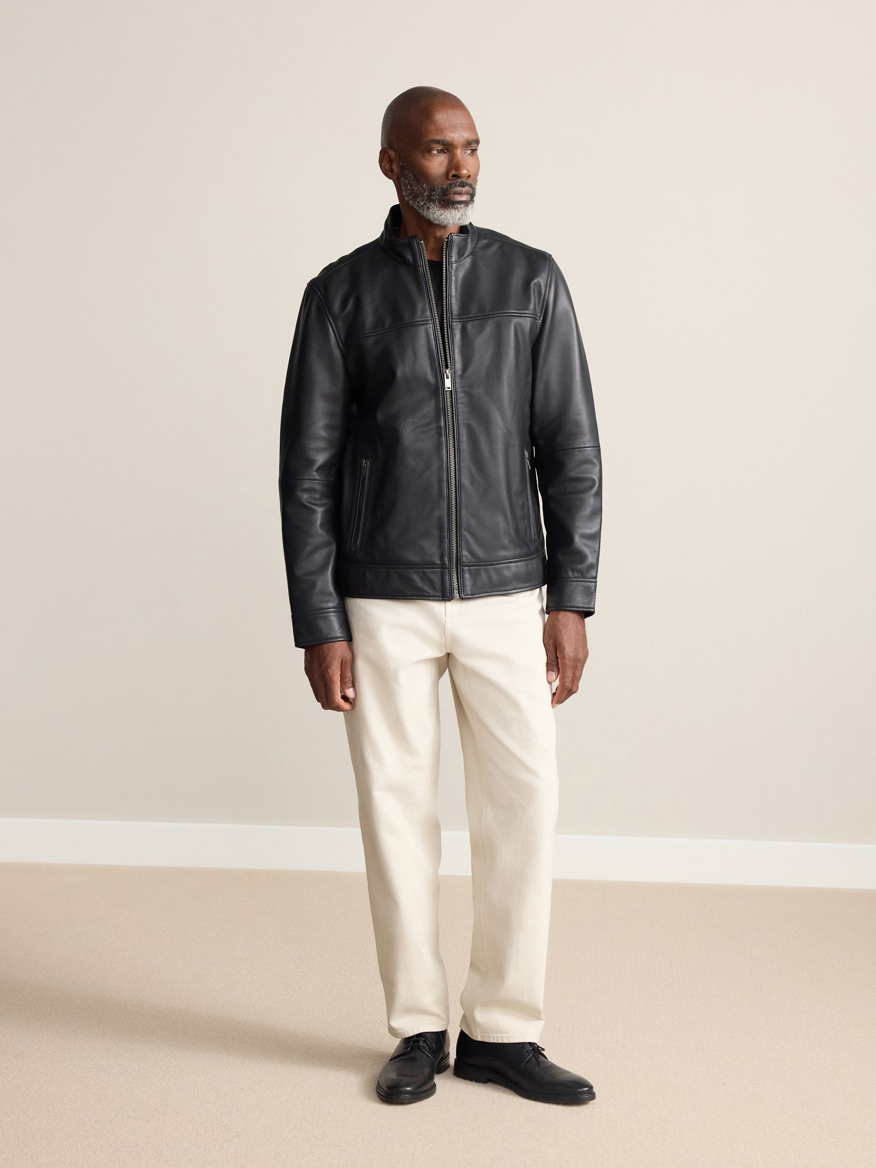 Buy Black Signature Leather Funnel Neck Jacket from Next USA