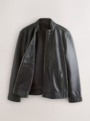 Black Signature Leather Funnel Neck Jacket - Image 9 of 13