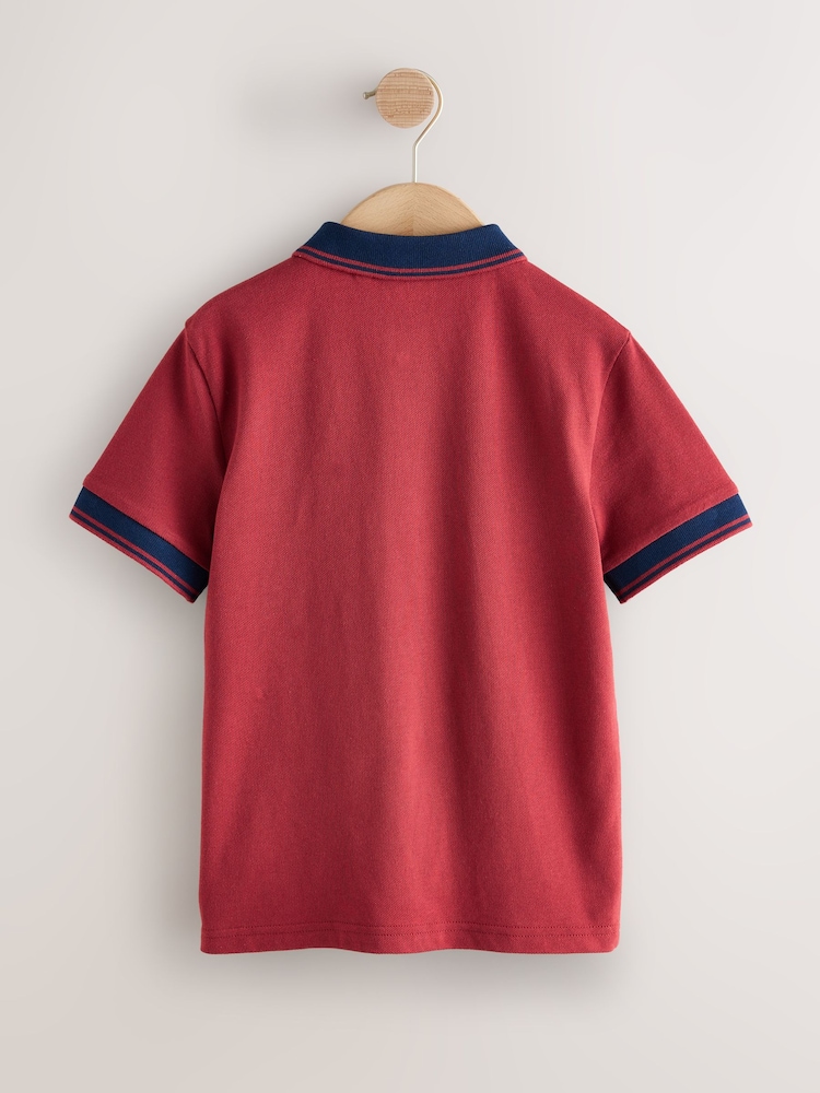 Ruginiu/Bleumarin - Tricou polo cu mânecă scurtă și guler cu dungi (3-16ani) - Imaginea 2 din 4