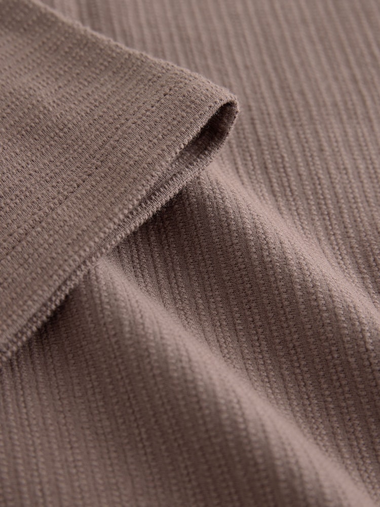 Mink Brown Textured Short Sleeve Zip Neck Polo Shirt (3-16yrs) - Image 4 of 4 Mink Brown Textured Short Sleeve Zip Neck Polo Shirt (3-16yrs) - Image 4 of 4