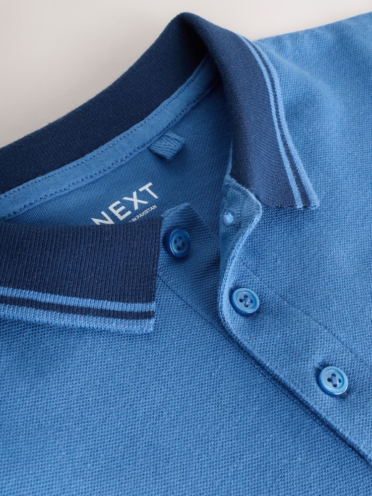 Albastru/bleumarin - Tricou polo cu mânecă scurtă și guler cu dungi (3-16ani) - Imaginea 2 din 4