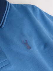 Albastru/bleumarin - Tricou polo cu mânecă scurtă și guler cu dungi (3-16ani) - Imaginea 3 din 4