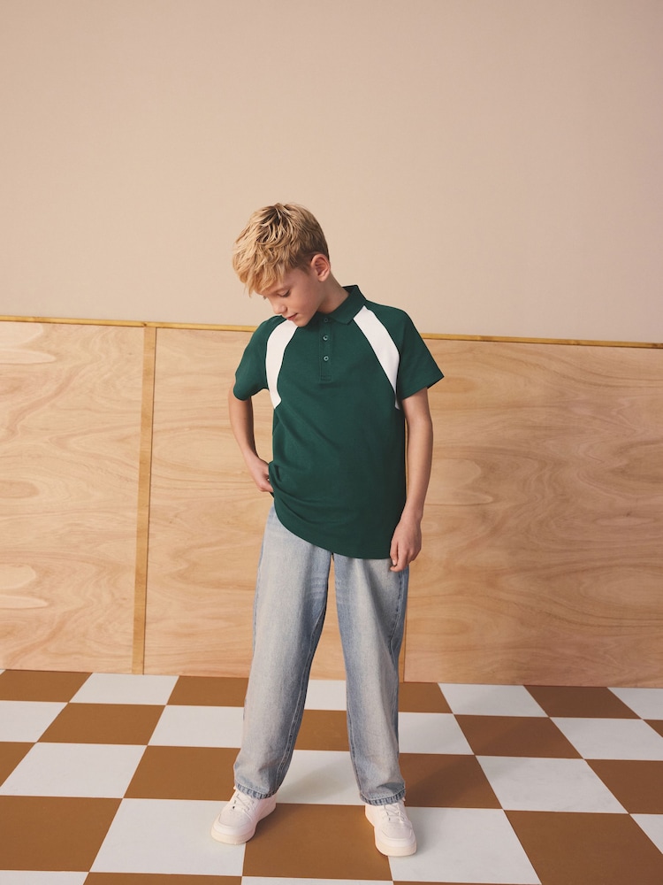 أخضر/أبيض - قميص بولو بكُم قصير بألوان متعارضة (3-16 سنة) - صورة 2 من 8