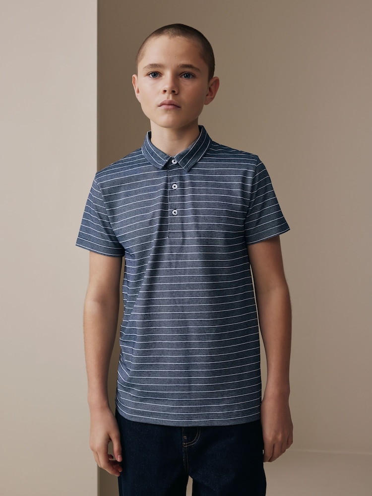Navy/White Stripe Short Sleeve Jersey Polo Shirt (3-16yrs) - Image 1 of 9