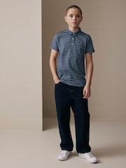 Navy/White Stripe Short Sleeve Jersey Polo Shirt (3-16yrs) - Image 2 of 9